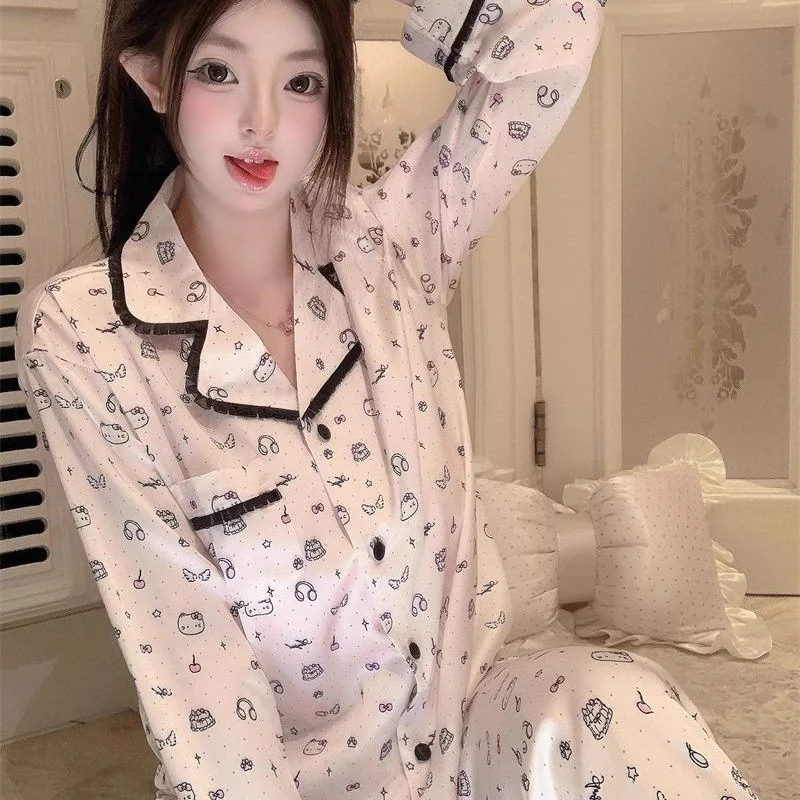 

Sanrio Hello Kitty женские пижамные комплекты для сна Kawaii мультфильм весна и осень брюки с длинными рукавами одежда для сна домашняя одежда для отдыха
