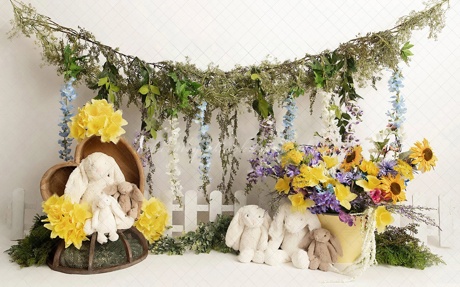 Easter Bunny House Backdrop Kids Birthday Photocall Decor Spring Full Bloom Bunnies Eggs Child Adult Photography Backgrounds