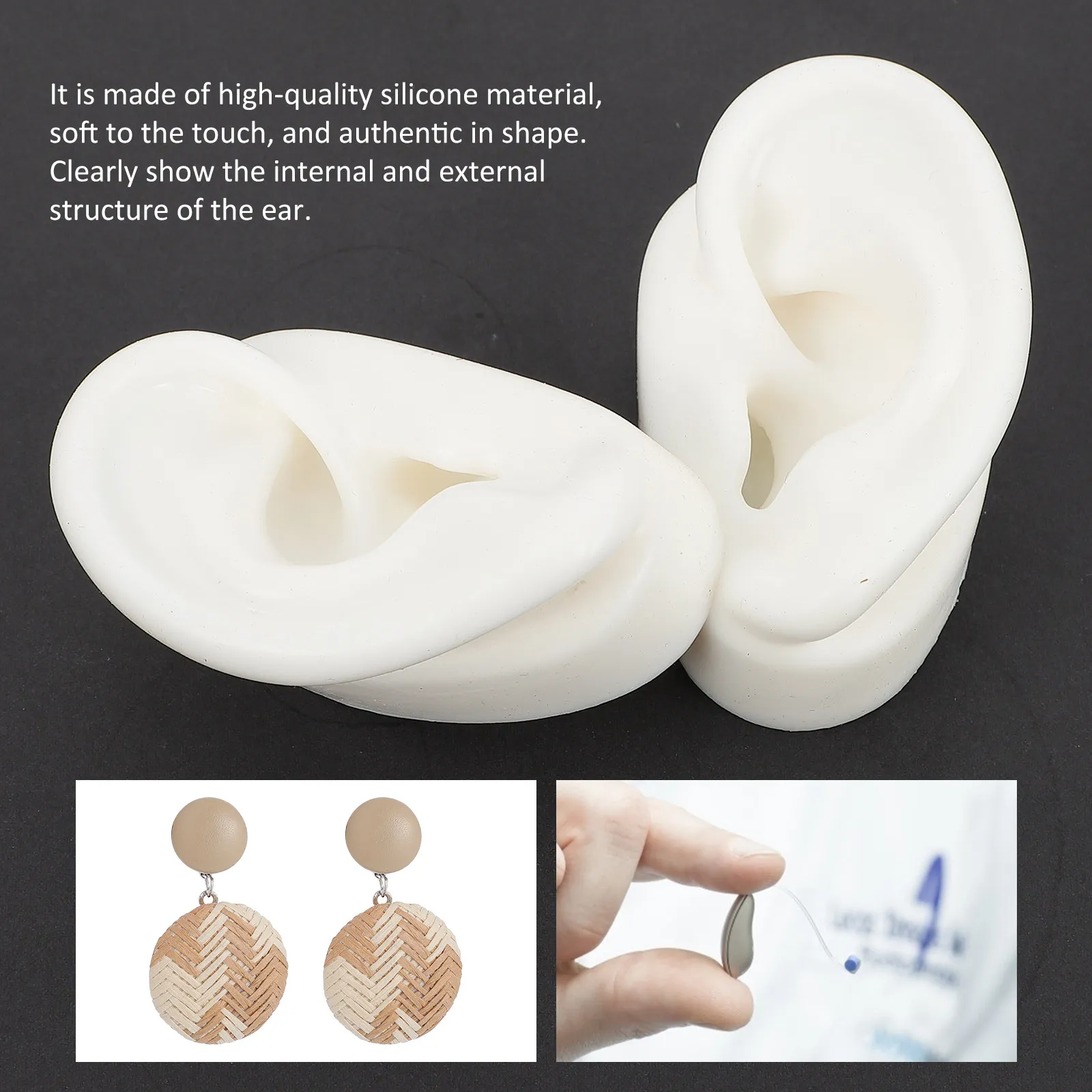 1Pair Silicone Fake Ear Models High Quality Smooth Texture Simulation Human Ear Display for Piercing Practice Hearing Aid
