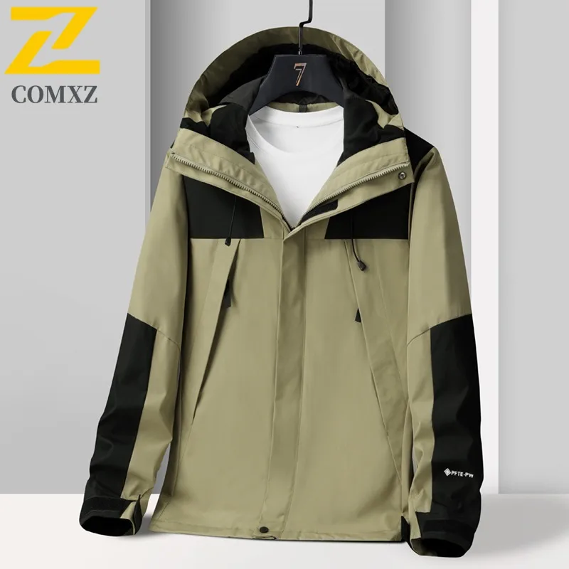 

COMXZ Military Windbreaker Men's American Workwear Hooded Jacket Waterproof Windproof Outdoor Coat for Hiking Camping Fishing