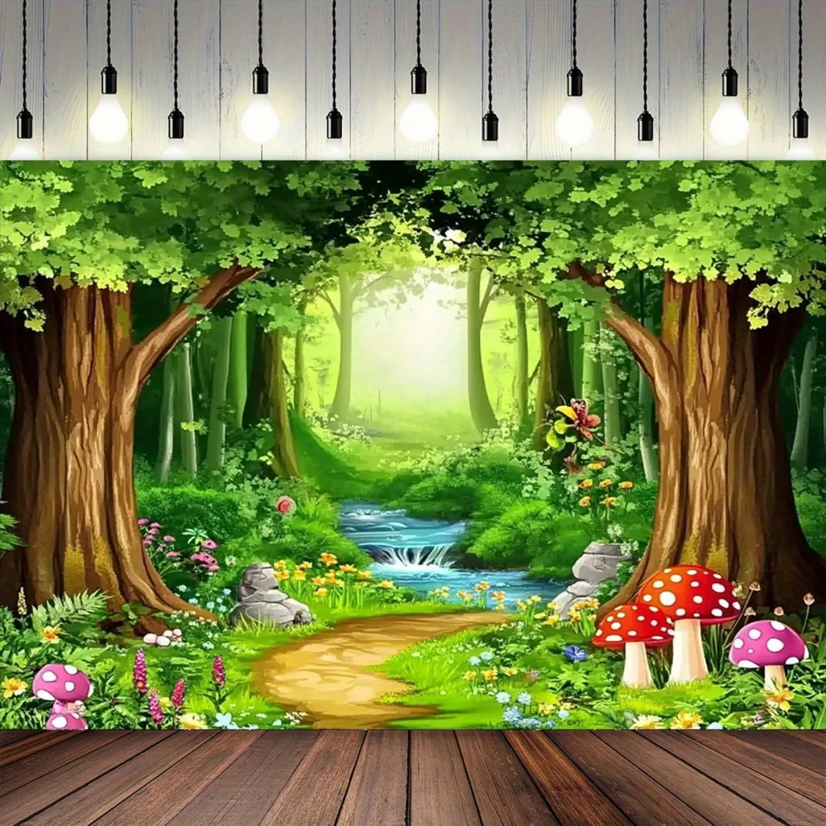 High Quality Fantasy Forest Woodland Tapestry Mural Wall Hanging Decor Enchanted Fairy Garden Stream Path Nature Room Decor Art