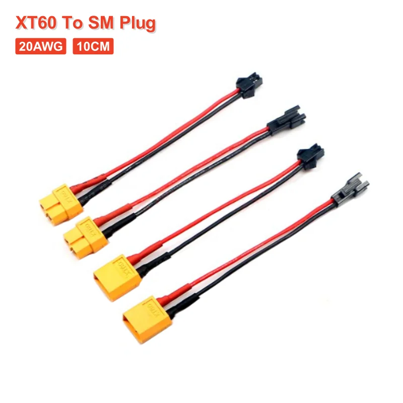 

2pcs/lot XT60 Male Female Plug to SM Connector Charging Adapter Cable 20AWG 10cm Silicone Wire For RC Model Airplane Car Battery