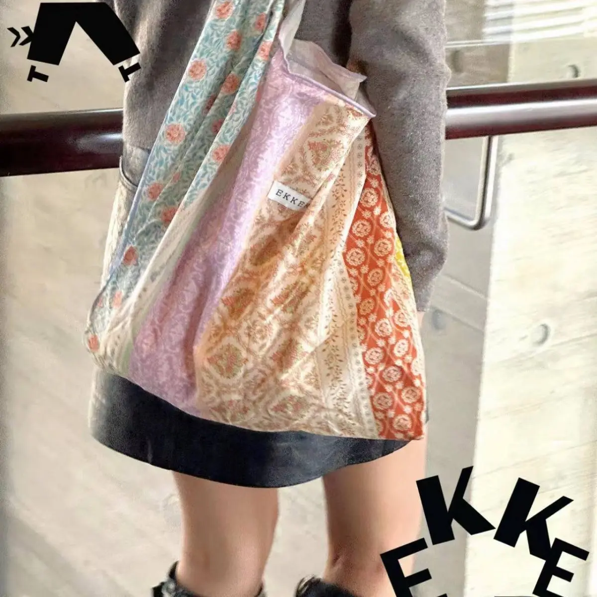 

Small French Floral Cotton Deisgn Drawstring Shoulder Bags Casual Korean Simple Printing Sweet Wind Shoulder Tote Bag