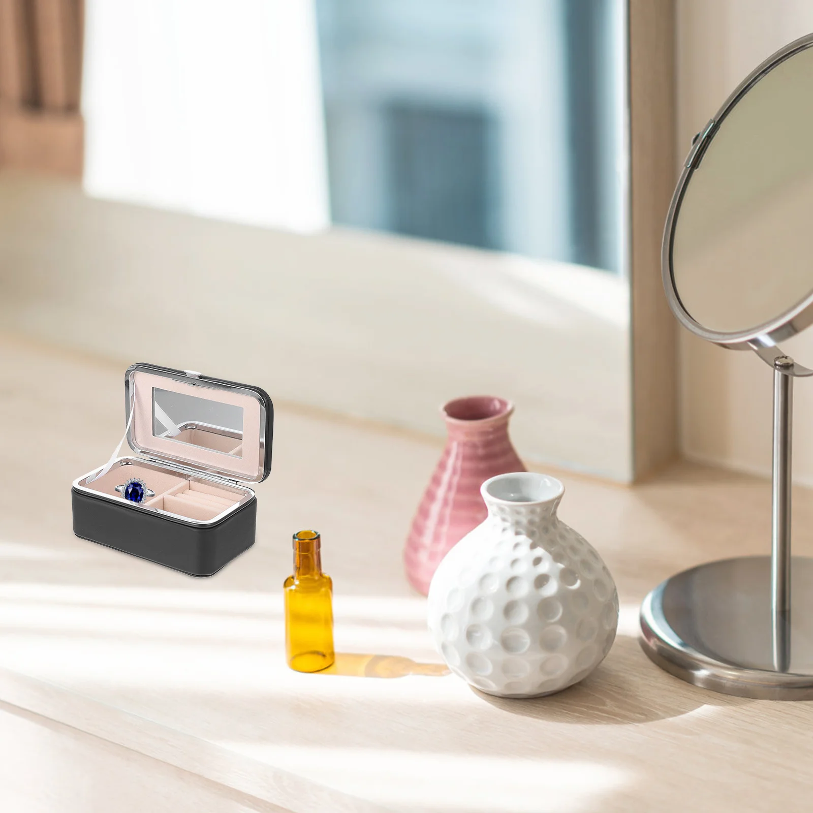 

Jewelry Box Mirror Compact Portable Organizer for Travel Rings Earrings Necklace Storage Case Jewelry Box Earrings Container