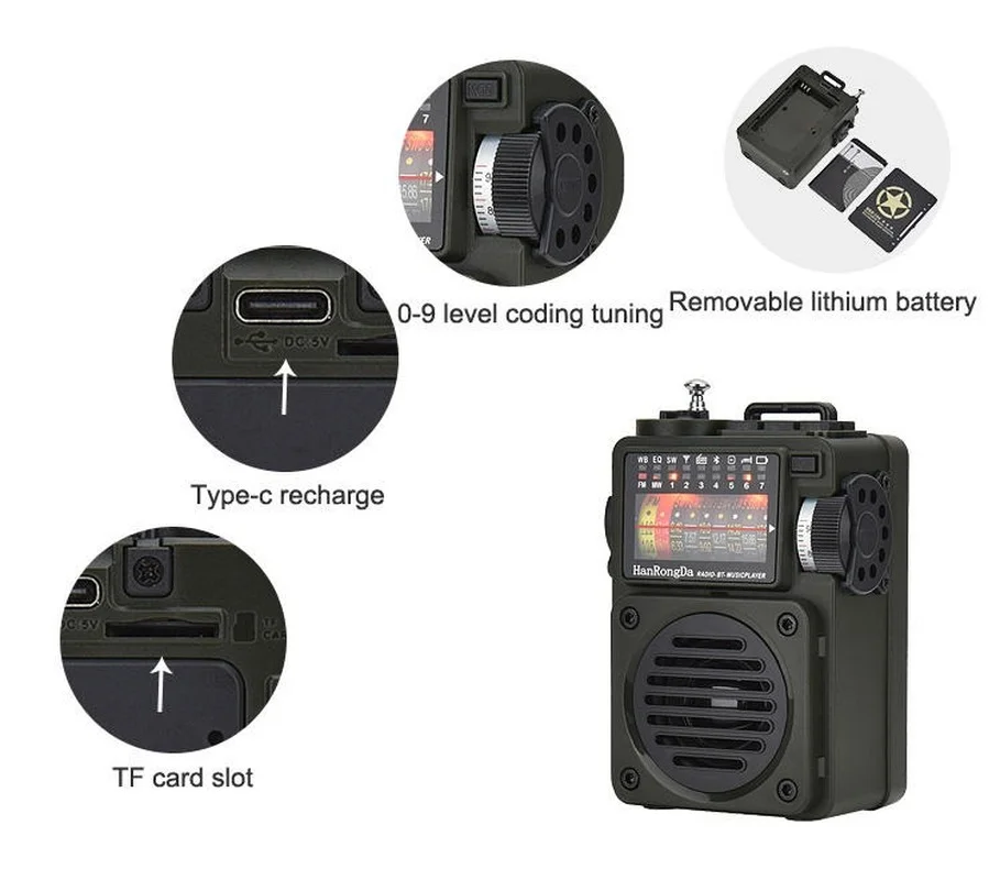 Portable Radio Multimedia Music Player Full Band Broadcast Reception Bluetooth Speaker Tf Card Play FM SW Radio HRD-700 Radio