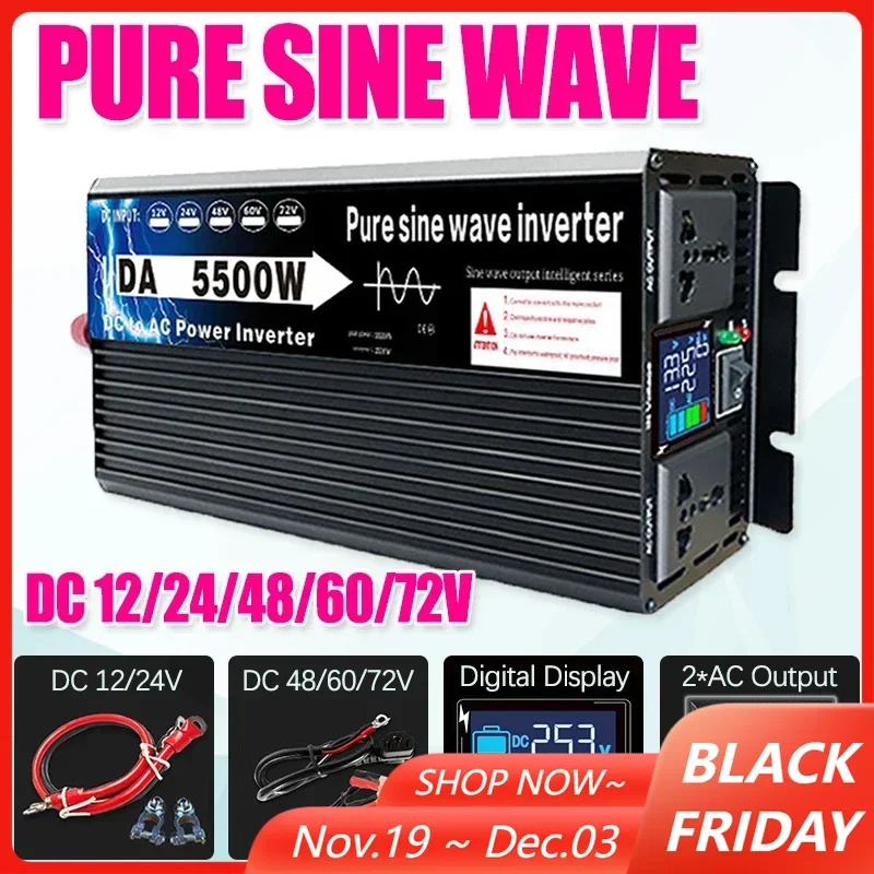 

Pure Sine Wave Inverter DC 12/24/48/60/72V TO AC 220V Off Grid Solar Inverter Voltage Converter Transformer for Car Home