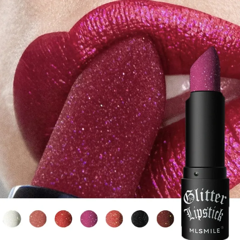 Lápiz labial mate de diamante de 7 colores, taza antiadherente, lápiz labial metálico nacarado duradero, brillo de labios negro oscuro, maquillaje de labios para mujer