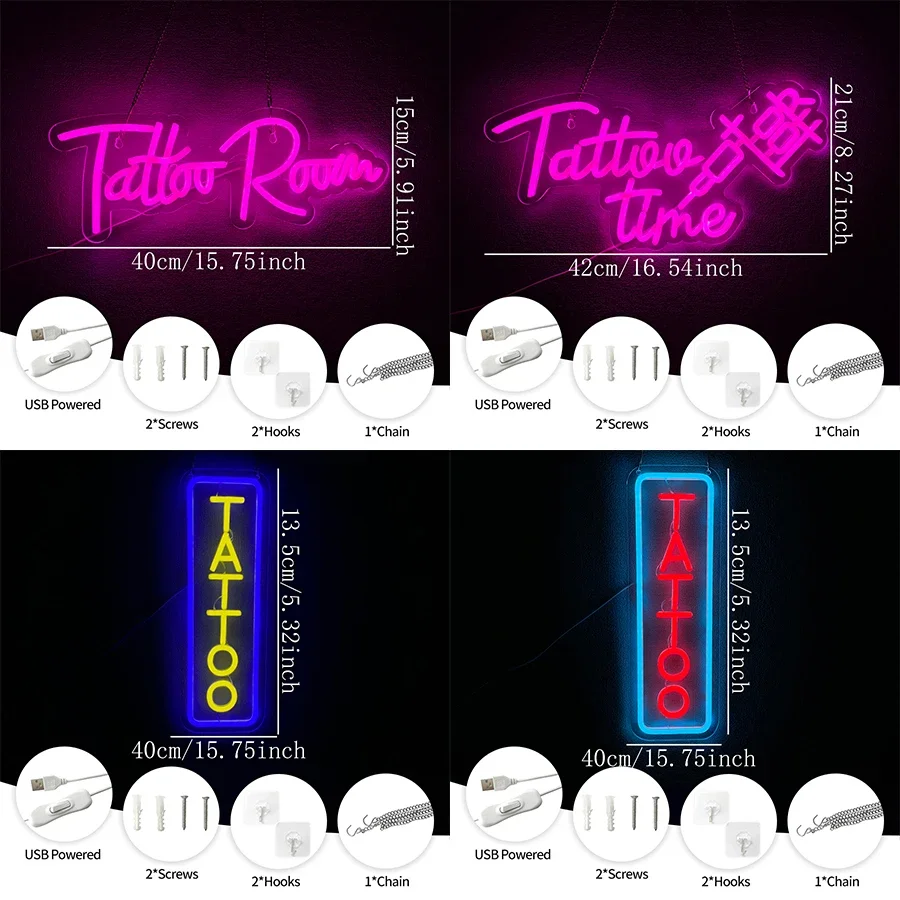 Enseignes au néon LED de tatouage, lampes murales d'affaires d'icône de lettre colorée, utilisées pour les salons de beauté, les studios de tatouage, les clubs, la décoration des grottes d'homme.