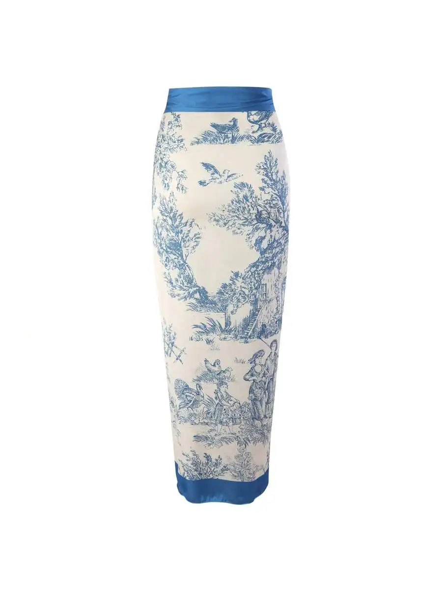 

Vintage French Toile Print Skirted One-Piece Swimsuit For Women