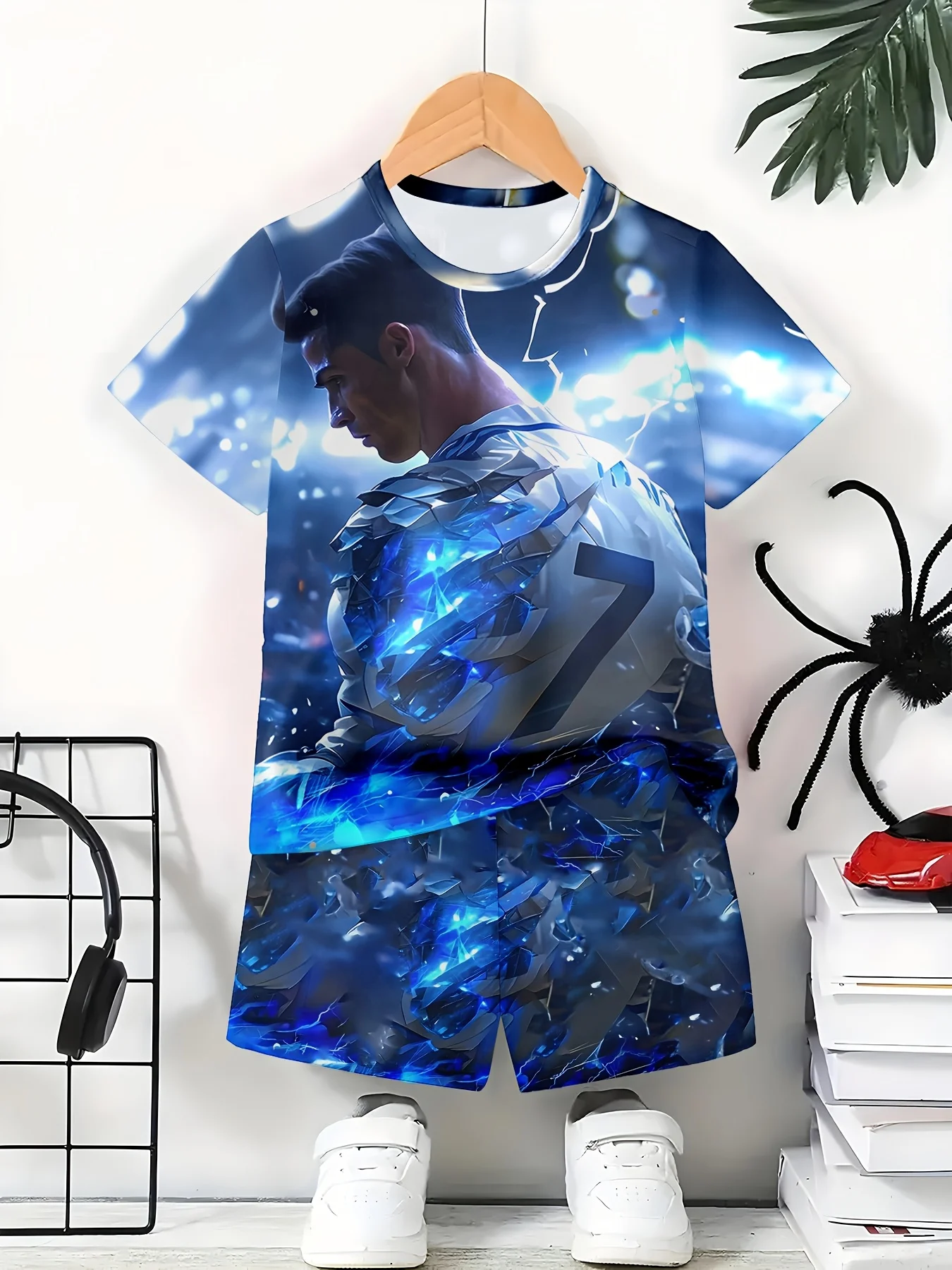 Summer Fashion 3D Printed Number 7 Football Star T-shirt and Shorts Set for Outdoor Leisure