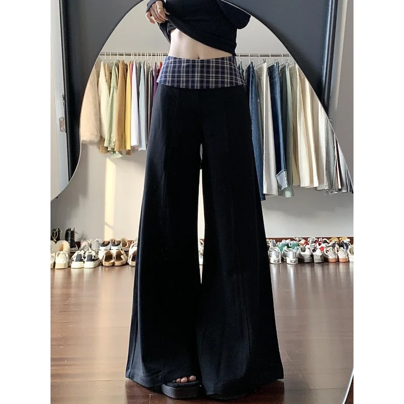 

Checked Spliced Casual Pants 2025 New Design with High Waist Loose and Slim