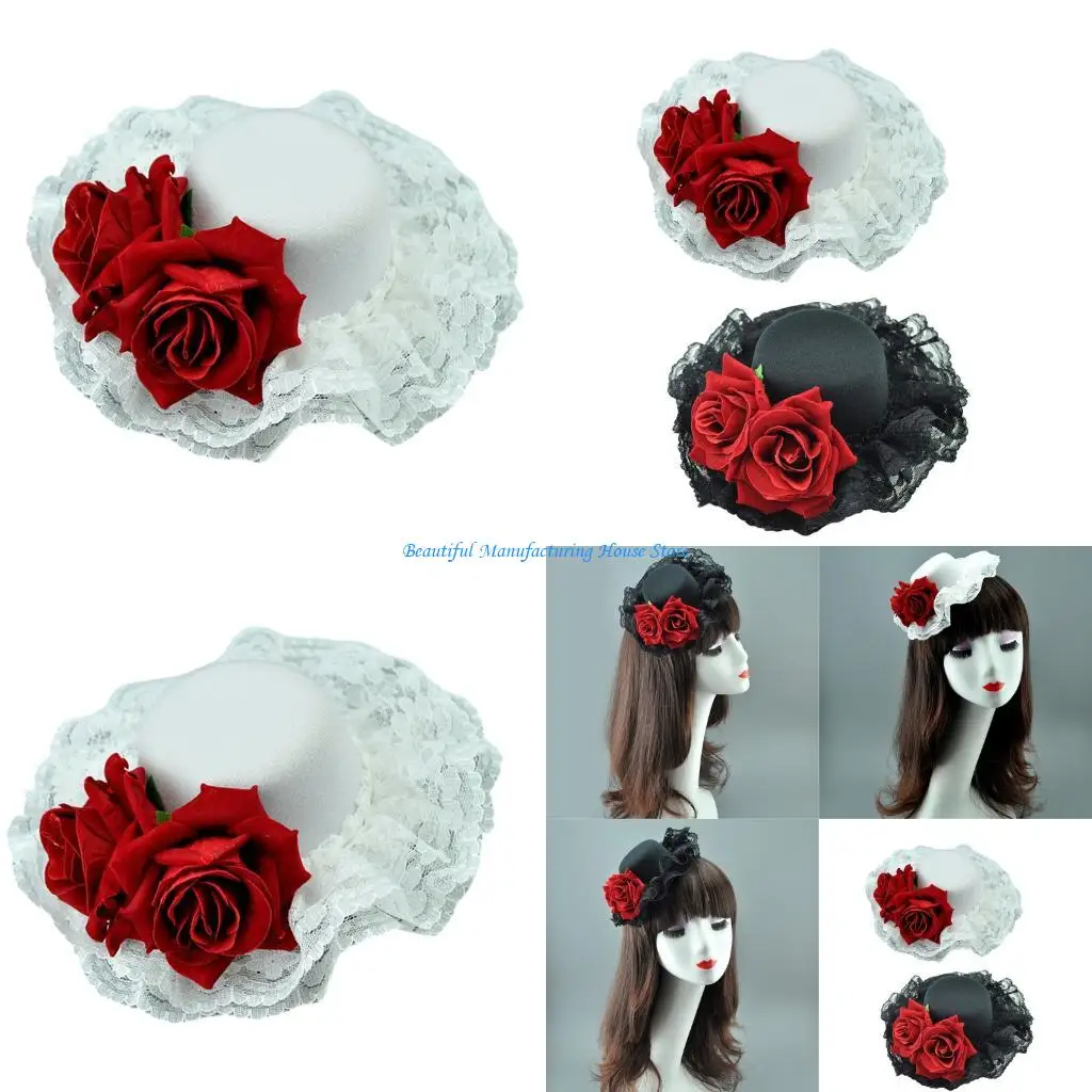E56A Stylish Gothic Rose Hairpin Clip Hat Headdress For Costume Parties Theme Event
