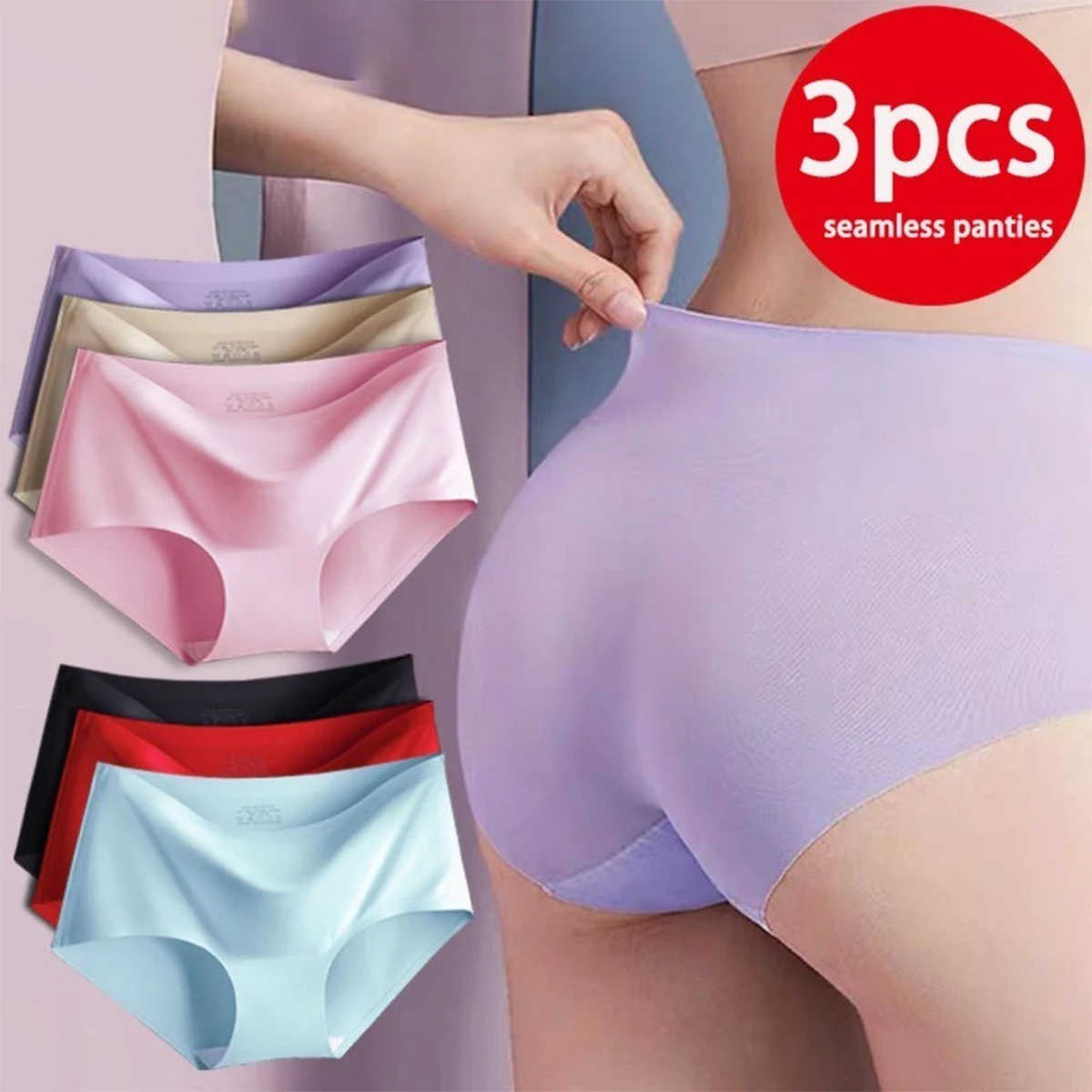 3pcs Sexy Women Panties Ice Silk Seamless Underwear Girl Lingerie Breathable Comfort Briefs Large Size Panties Women Underpant