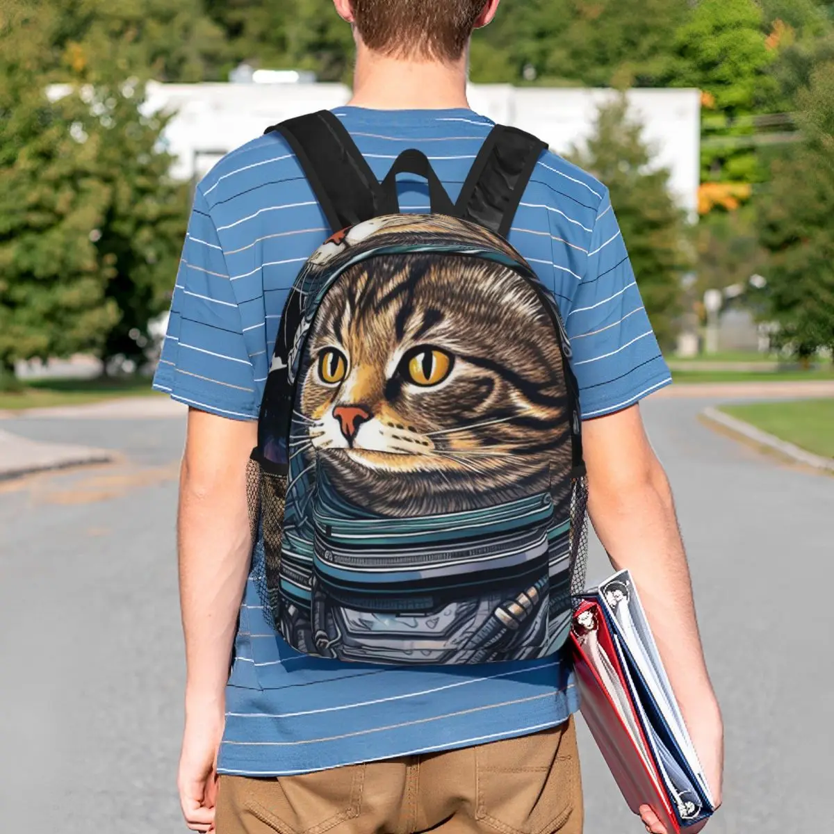 Whimsical Astronaut Cat And Stars In Space Backpack Student BookBag Kids School Bag Laptop Shoulder Bags for Men Women