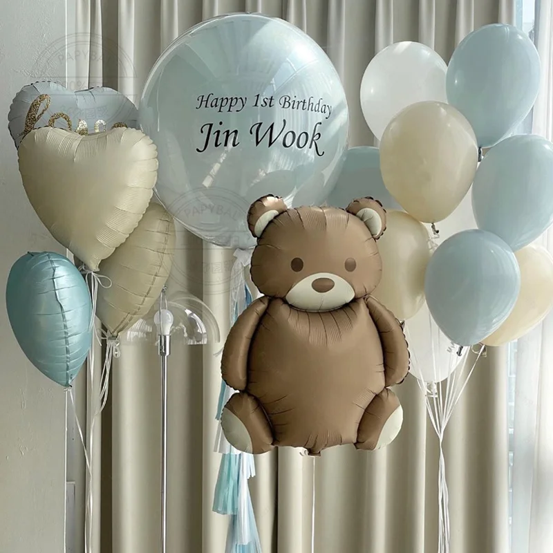 

20pcs Matte Bear and Heart Foil Balloon Set 40inch Caramel Number 1-9 Kids Birthday Baby Shower Globos Decoration Supplies