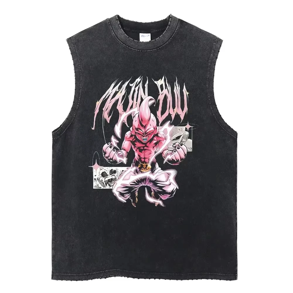 

Men's Tank Tops Dragon Ball Majin Summer Y2k Washed Vintage Print Gym Vest Womens Casual Sleeveless Shirts Anime-related Clothes