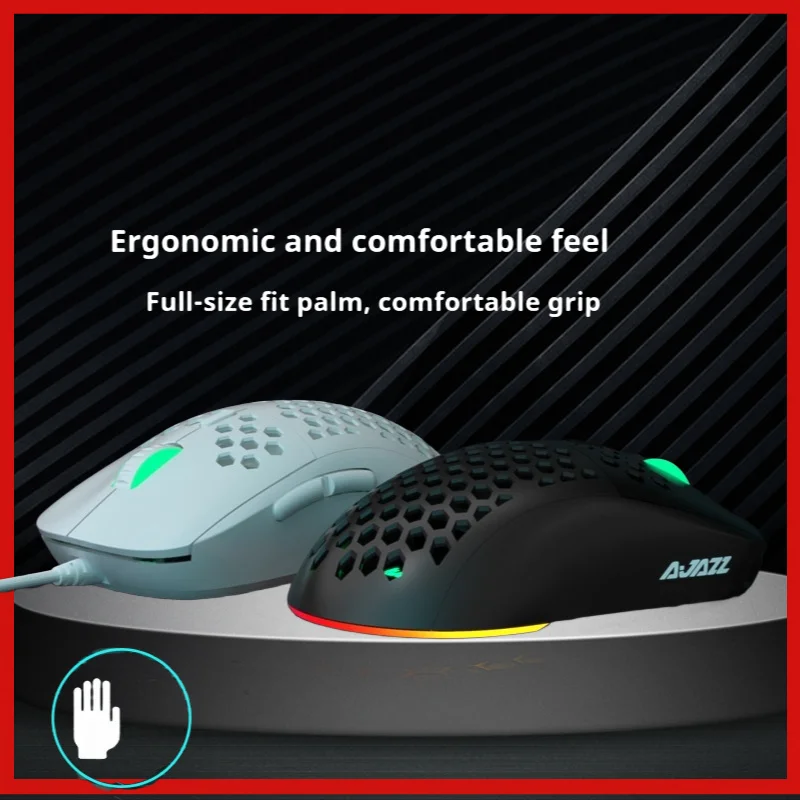 AJAZZ AJ380/AJ380R Wired Mouse Hollow-out Design Ergonomics Light Weight Adjustable DPI Esports game mouse PC Accessories Gift