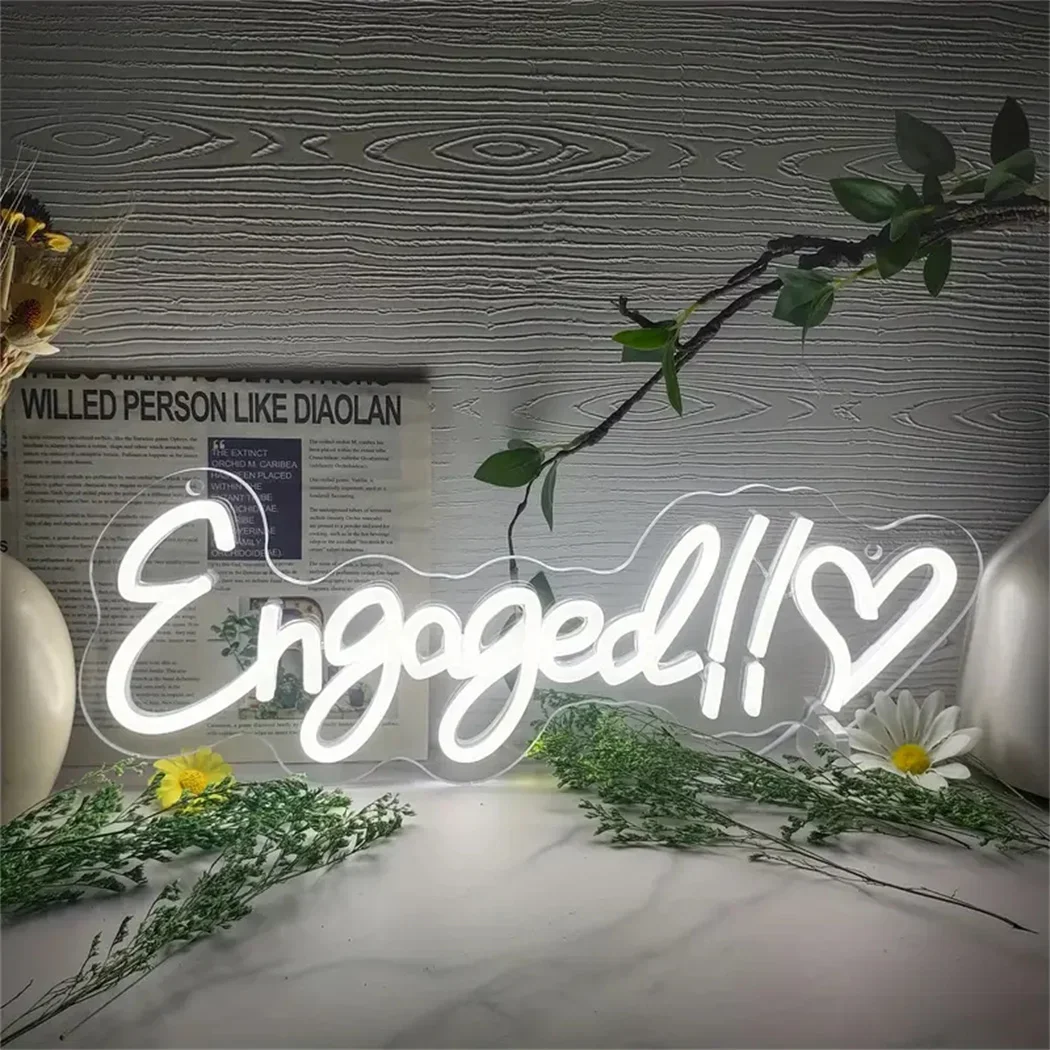 Engaged Neon Lights Up Signs, LED Signs with Dimmer Wall, Bedroom, Bridal Decor, Birthday, Wedding, Engagement