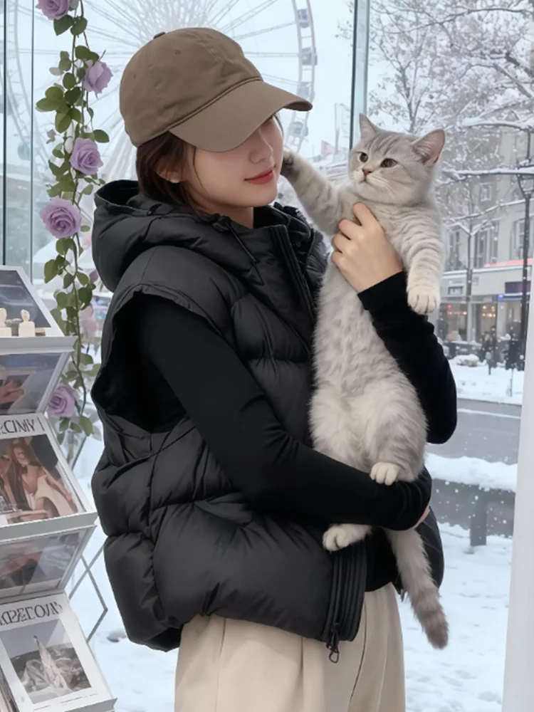 

Легкий пушистый утягивающий пуховый хлопковый жилет с капюшоном, женский осенне-зимний новый тонкий теплый жилет маленького размера с подплечниками