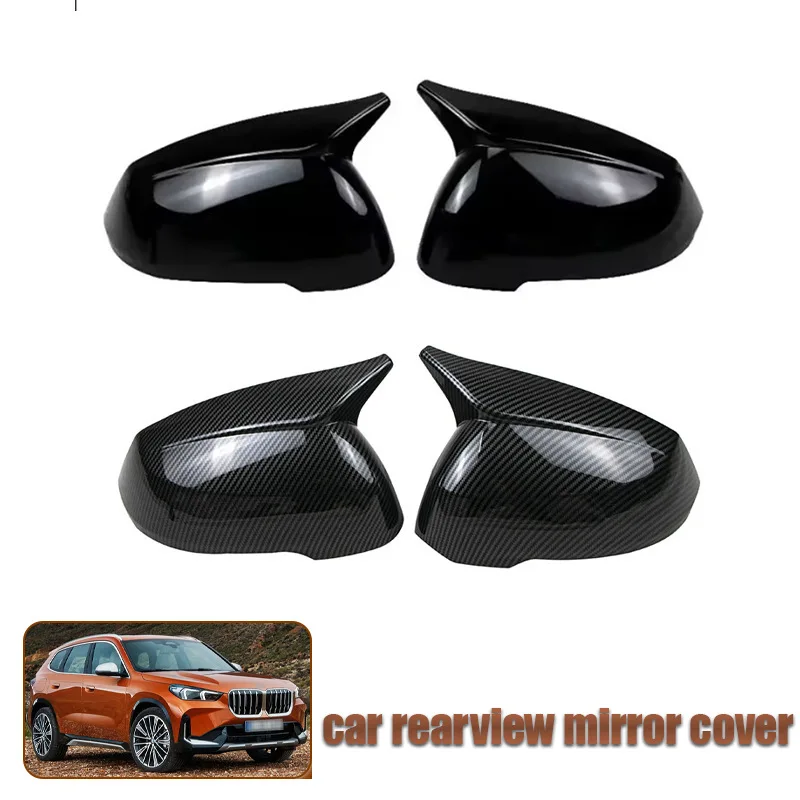 

For 2023 BMW X1 cow horn rearview mirror cover carbon fiber reverse mirror shell shiny black adhesive version