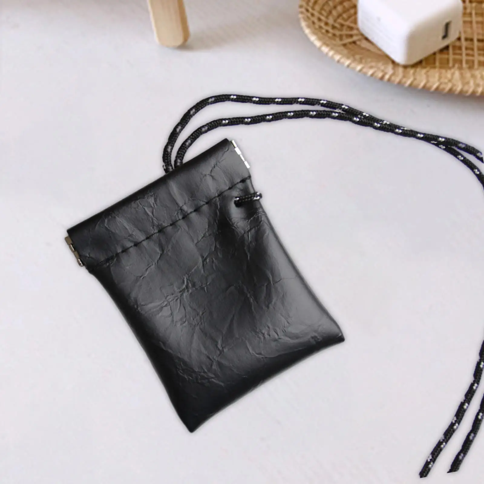 5xHanging Neck Pouch Key Bag Small Wallet Storage Bag for Men Women Earbud Bag Black