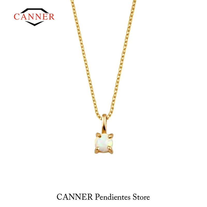 CANNER 925 Sterling Silver 18k Gold Plated Opal Ladies Wedding Necklace Clavicle Chain Necklaces for Women Jewelry Free Shipping