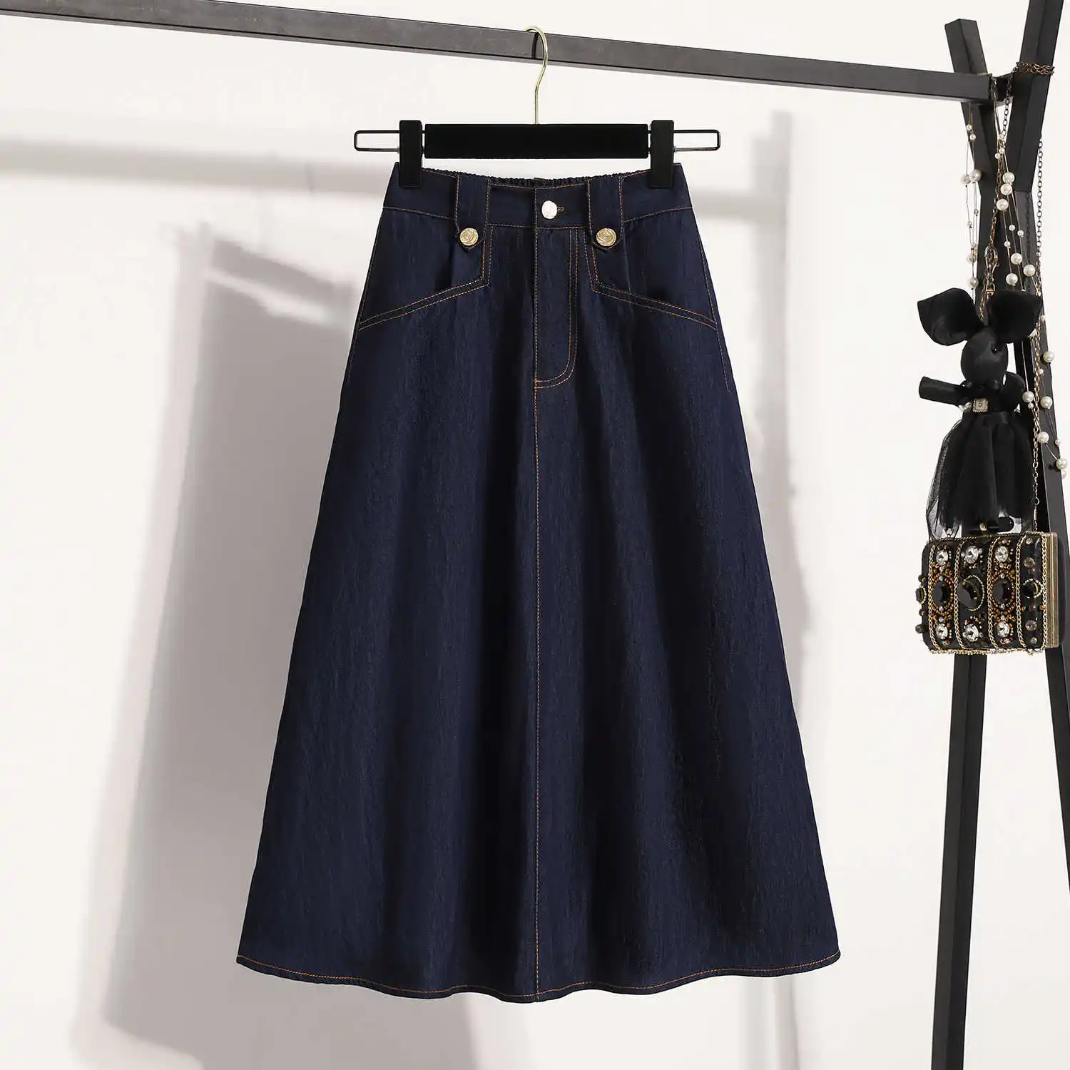 

Loose Slimfit Plus Size Women's Denim Skirt Preppy Style Casual High Quality A-line Dress Solid Color All Match Commuting Skirts