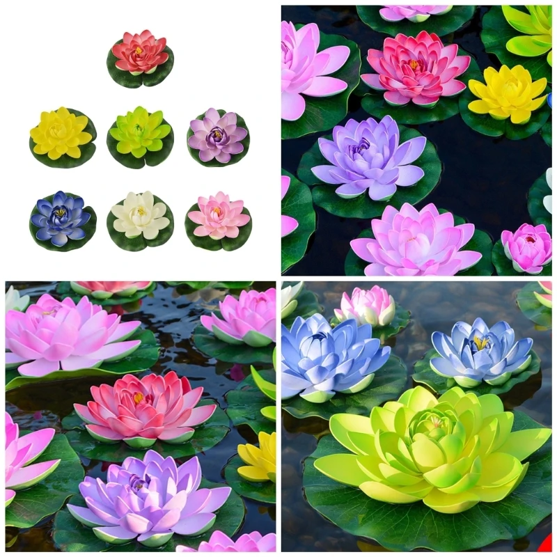 Artificial Floating Foam Lotuses Mixed Color Artificial Lotuses Flowers Display Charm for Pond and Garden Decors