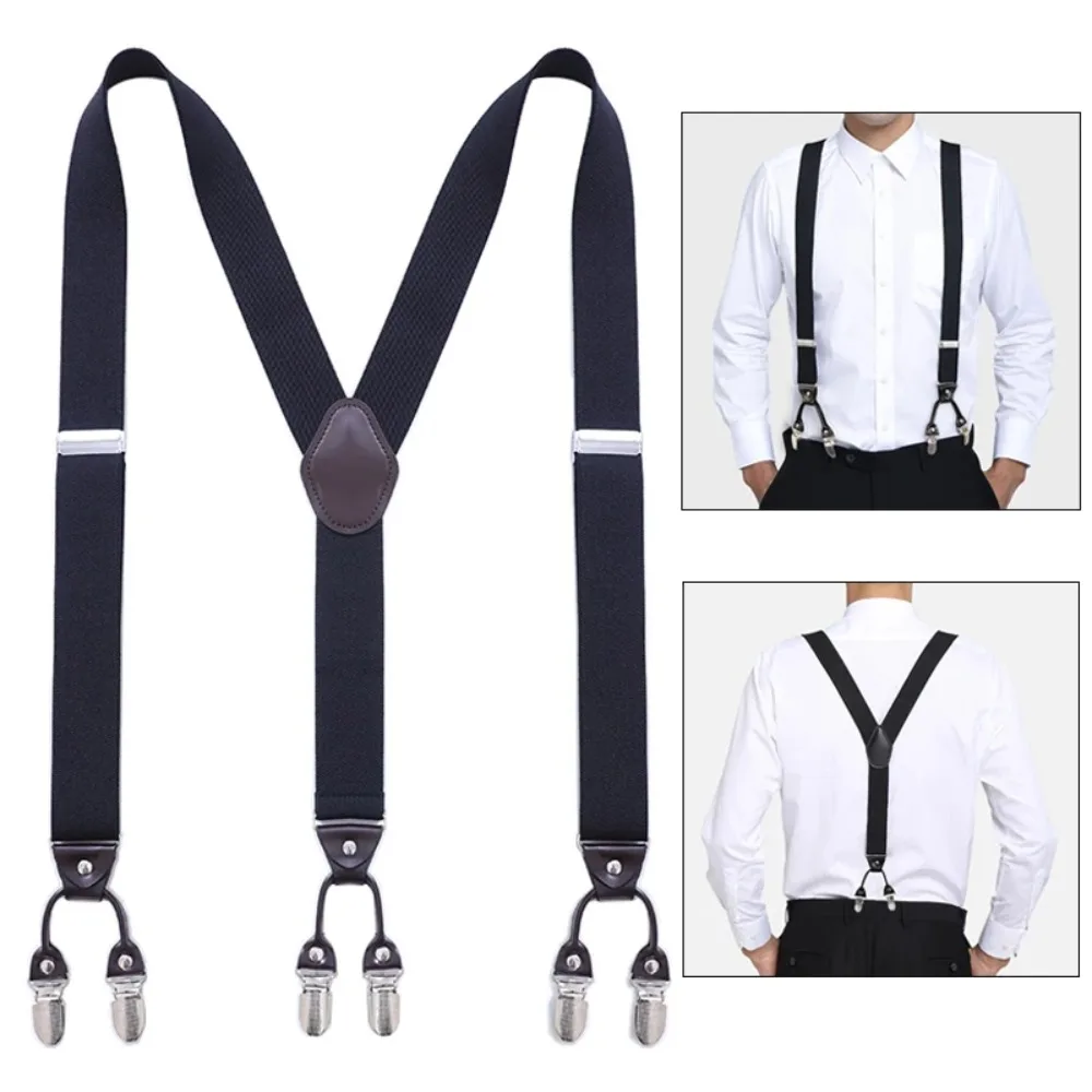 Szelki Vintage dla mężczyzn Ślub Impreza Formalne Casual 3,5 cm Szeroki kształt Y 6 klipsów Regulowane elastyczne szelki do spodni Pasek