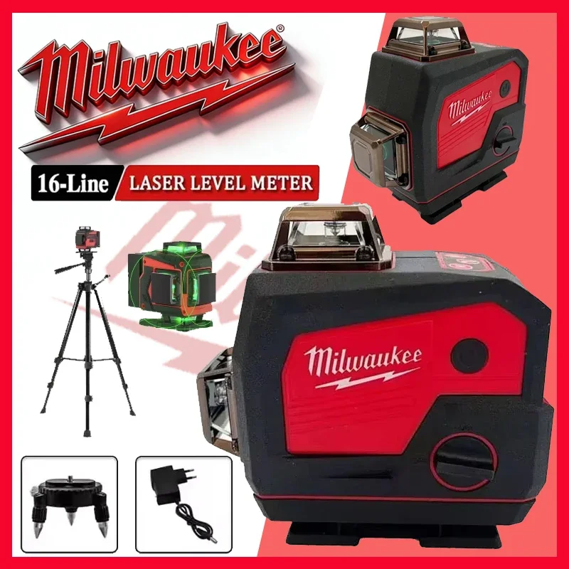 

Milwaukee 16-Line Laser Level Meter with Horn 360° Horizontal & Vertical Cross Green Light Self-Leveling Tool