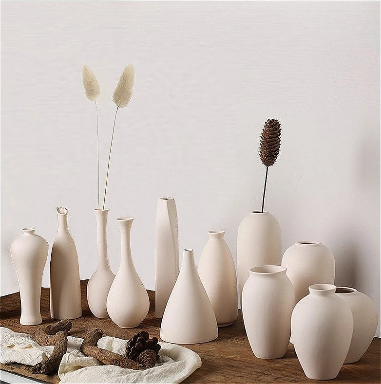 Unglazed Ceramic Vase Nordic Minimalist, Creative DIY Pottery for Home Decor, White Bisque Flower Holder Photo Prop