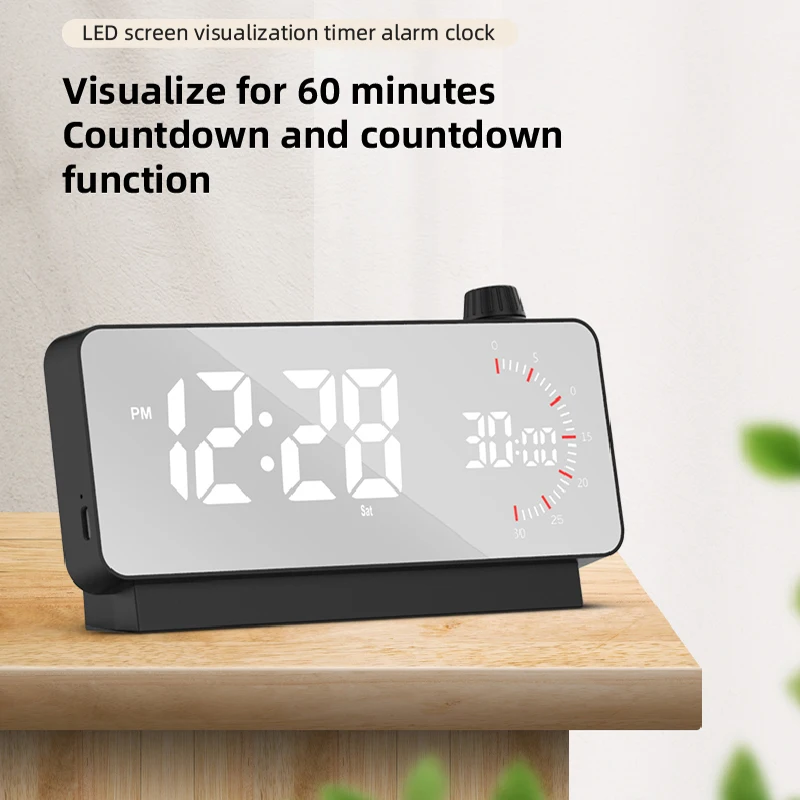 Digital Alarm Clock with Visual Timer LED Table Watch Electronic Bedside Desk Clock with Temperature and Date Display