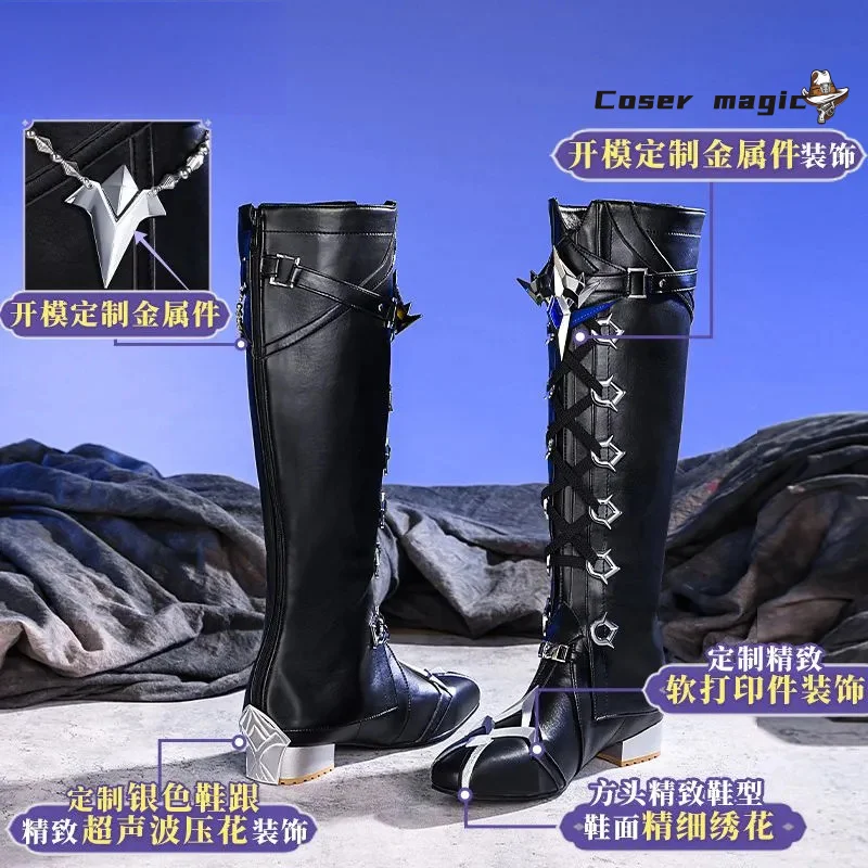 أحذية فلينز التأثيرية لعبة جينشين إمباكت للرجال أحذية سوداء طويلة قصيرة كيريل تشودوميروفيتش فلينز للهالوين كوسبلاي #3