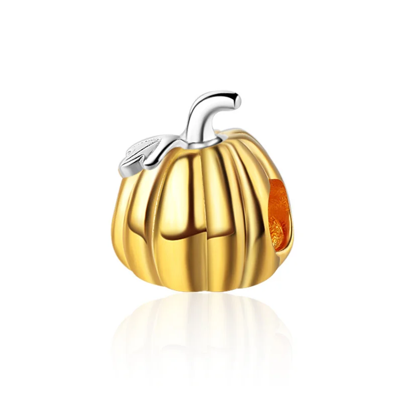 

New Collection Real 100% 925 Sterling Silver Gold Pumpkin Charm Fit Original European Bracelet Fine Jewelry for Women Gift