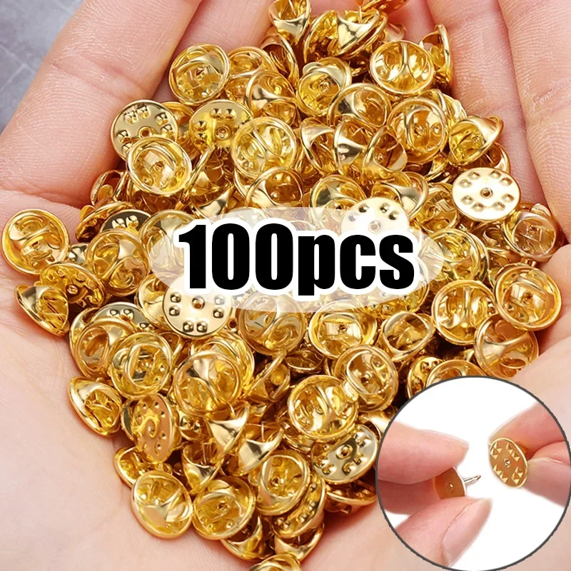 100pcs Gold Silver Metal Brooch Pin Back Squeeze Badge Holder Butterfly Clasp Clutch Care Cap for DIY Jewelry Making Craft