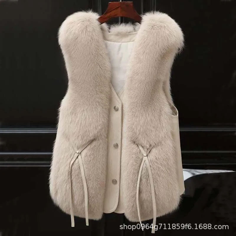 Women Loose Sleeveless Waistcoats Faux Fur Plush Vests Female Autumn Winter Fashion Outwears Lady PU Leather Fur Vest New