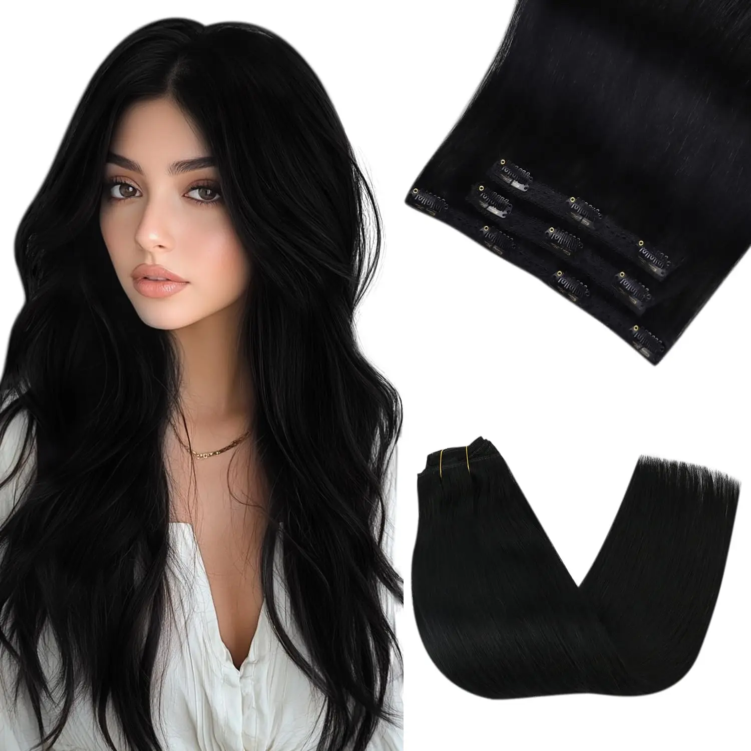 VeSunny Clip in Hair Extensions Human Hair 3 Pcs 70G Clip in Remy Hair Salon Quality Straight Hair Balayage Hair Extensions
