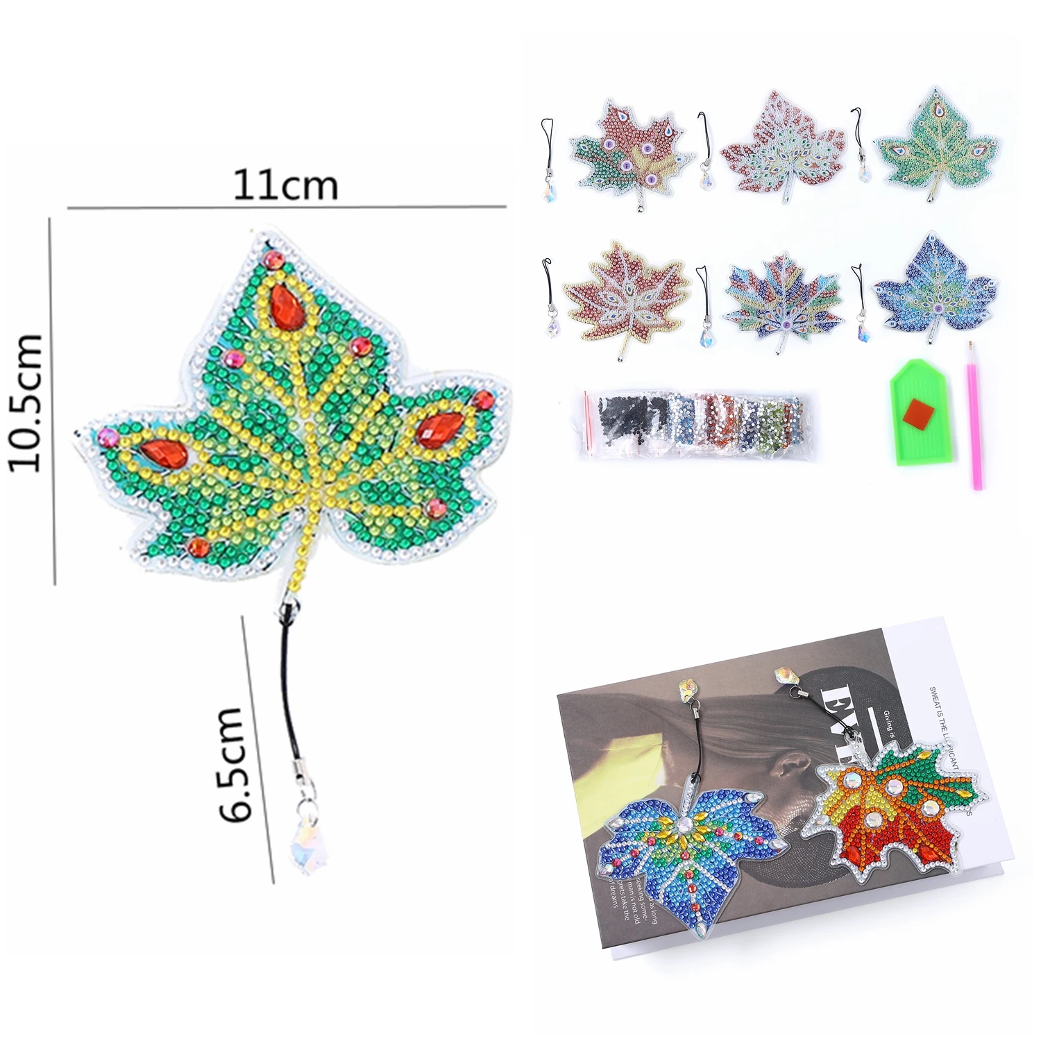 6pcs/set DIY Diamond Painting Bookmarks Feather PET Material with Crystal Pendants for Books Notes Diamond Art Feather Bookmarks