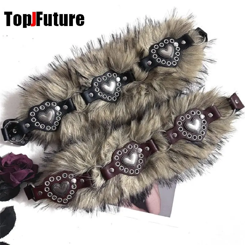 American Vintage Spice Girl Women's Harajuku Steampunk Y2K Plush Dark Furry love belt Concave shaped decorative waist chain