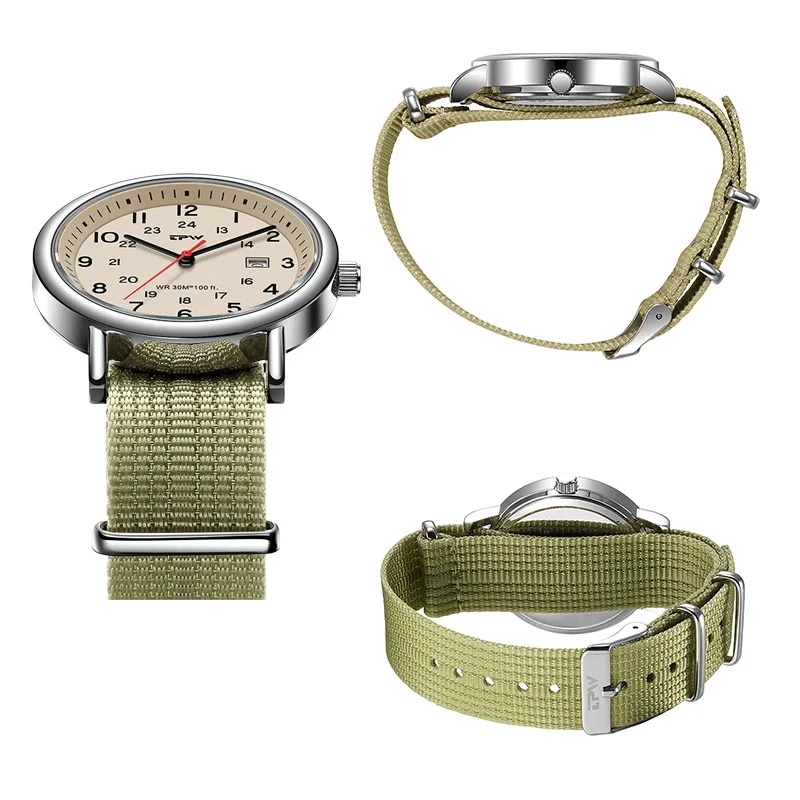 أزياء الرجال الرياضة ووتش قماش التقويم للماء النايلون التناظرية الساعات العسكرية الوقت عارضة ساعة معصم Montre Pour Hommes