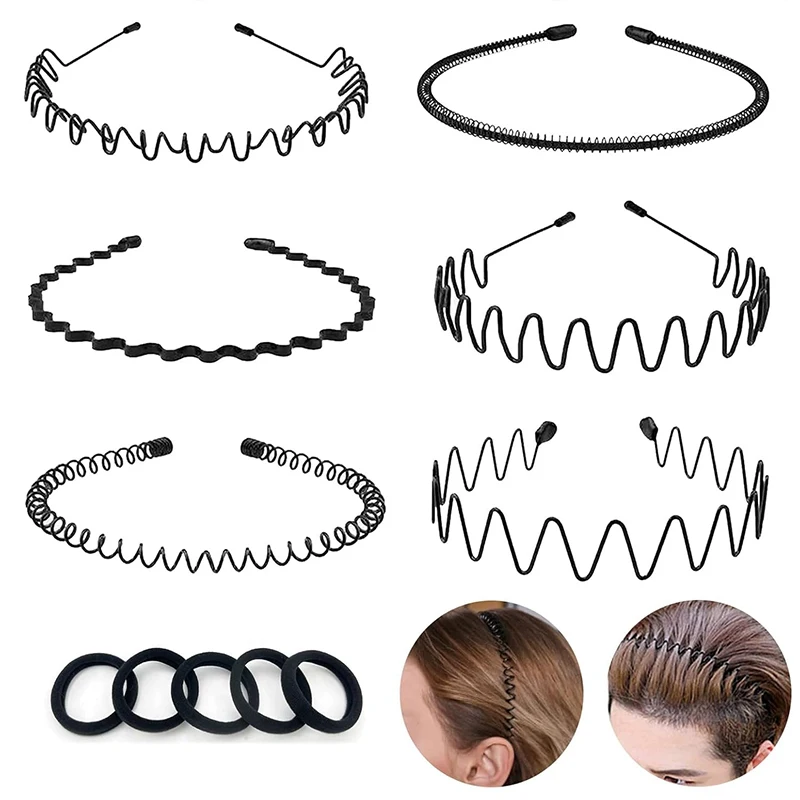 

Unisex Metal Wavy Spring Hair Hoop Lack Non Slip Outdoor Sports Headbands Simple Hairband For Women Men Face Washing Headdress