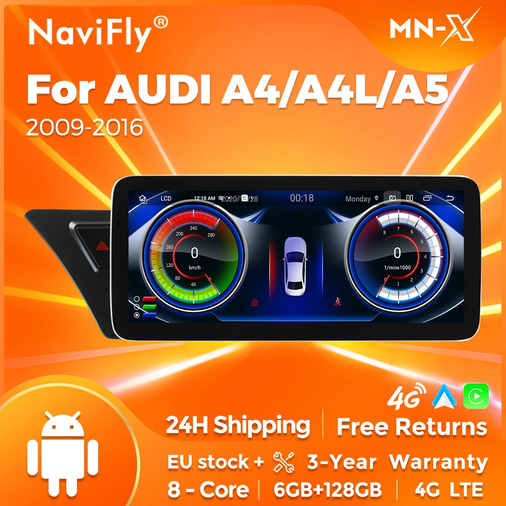 2025 nuovo Android 14 Auto Multimedia Player navigazione GPS per Audi A4 A4L A5 B8 2009-2016 6G 128GB CarPlay Auto autoradio 4G BT