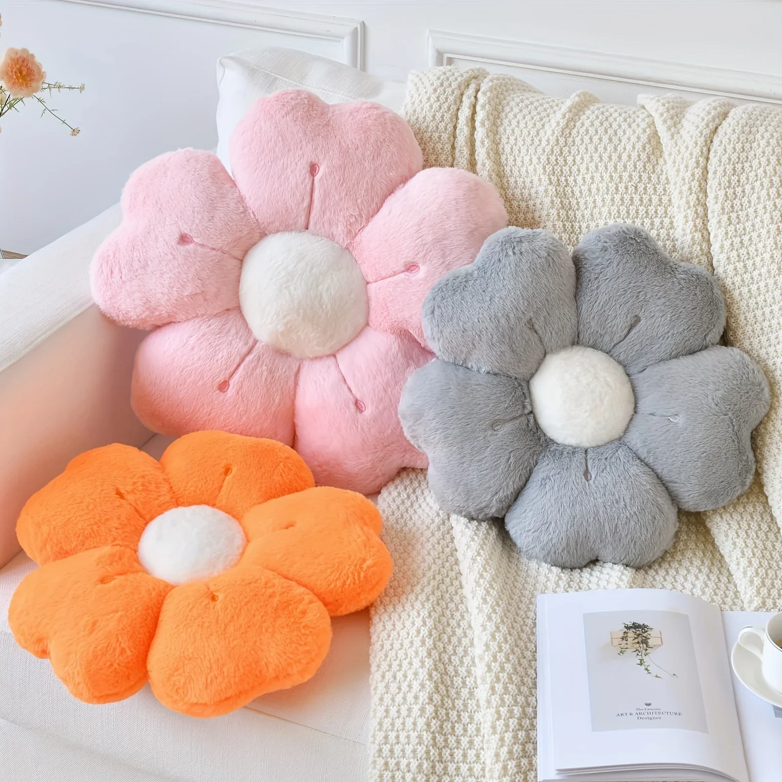 Plush Pillow Comfortable Daisy Flower Shaped - Cute Decorative Pad for Bed and Sofa, Soft Polyester Fabric