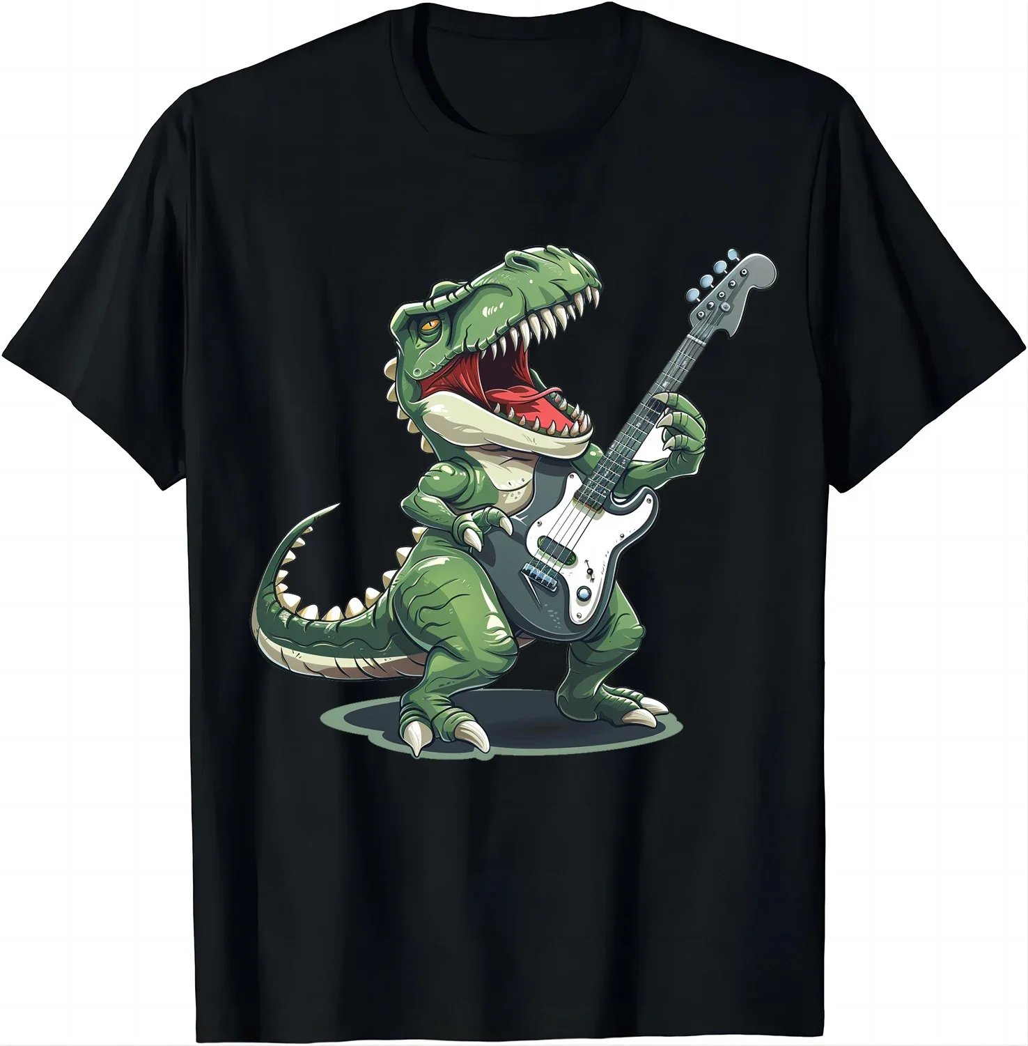 Green Triceratops Rocking Out on Electric Guitar - Funny & Unique T-shirt  Men Clothing Tops Graphic T Shirts Streetwear