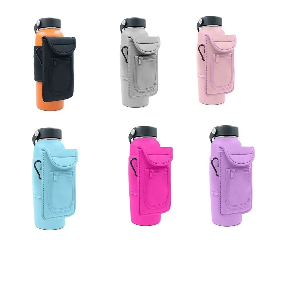 Portable Gym Bottle Pouch Large Capacity Easy Attachment Water Bottle Bag with Carabiner Phone Holder Magnetic Bottle Sleeve