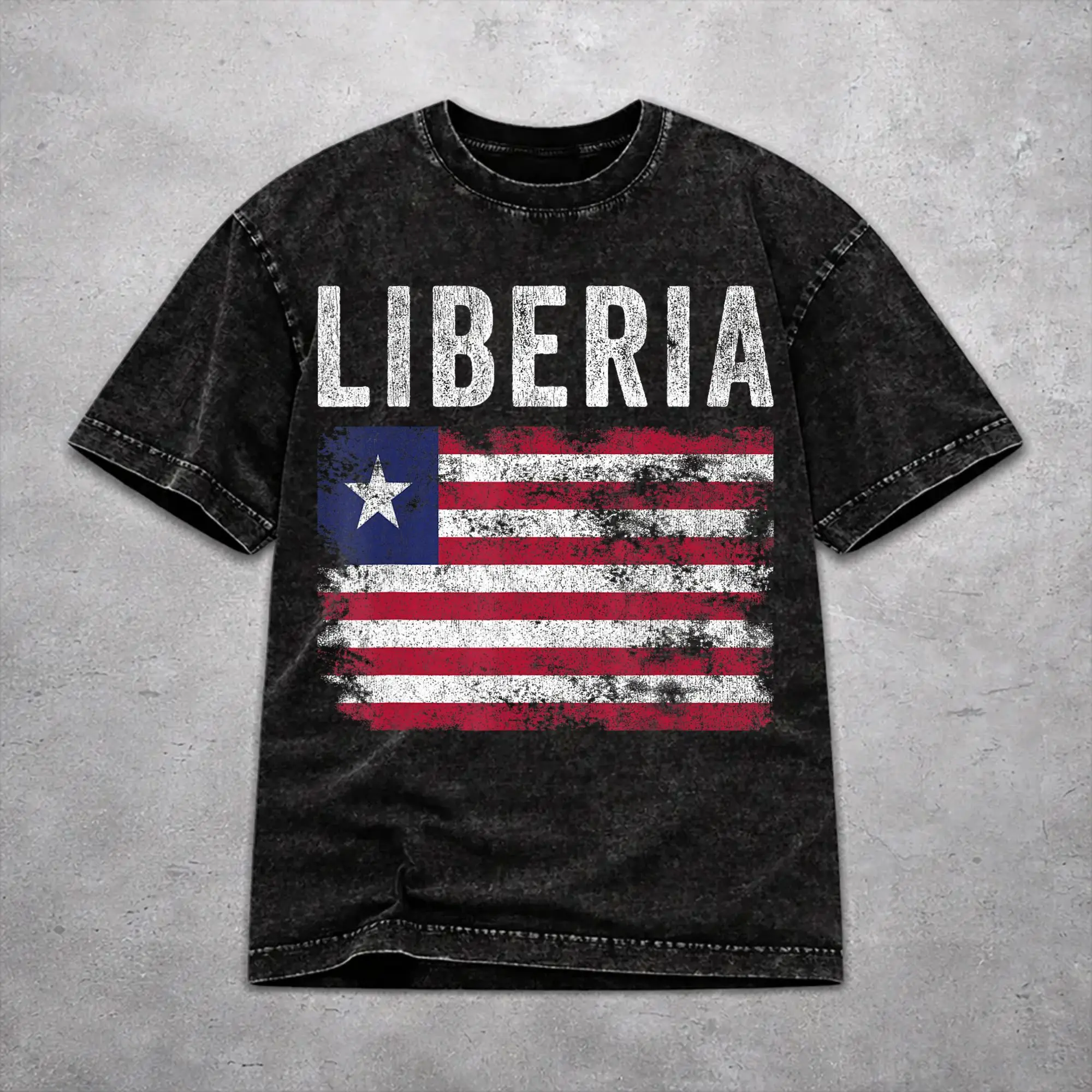 Vintage Liberia Independence Day Outfit T-Shirts for Men Women  Washed Style Tee Shirts Clothing