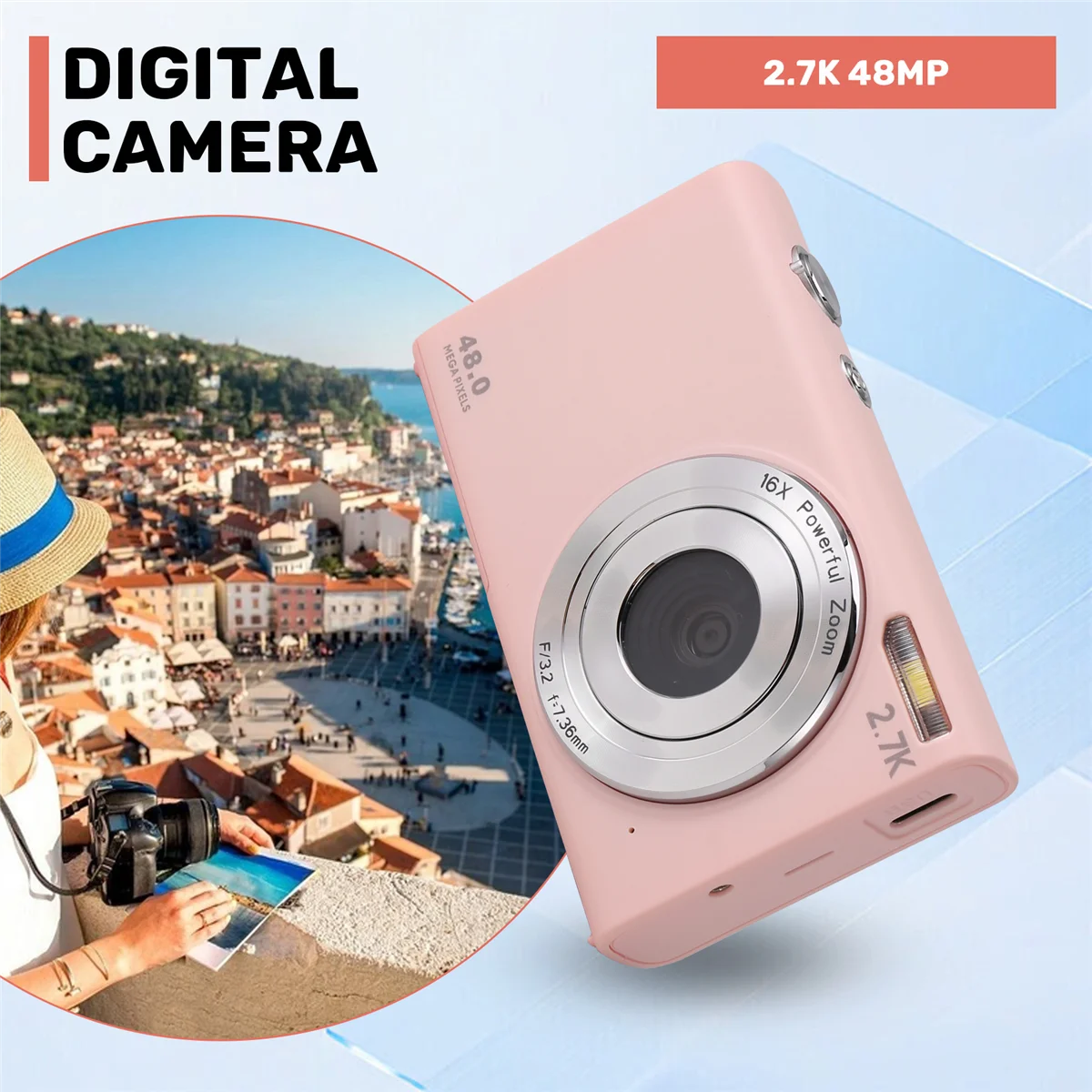 X64A_Digitalkamera mit Autofokus, 2,7K 48MP Vlogging-Kamera – Pink