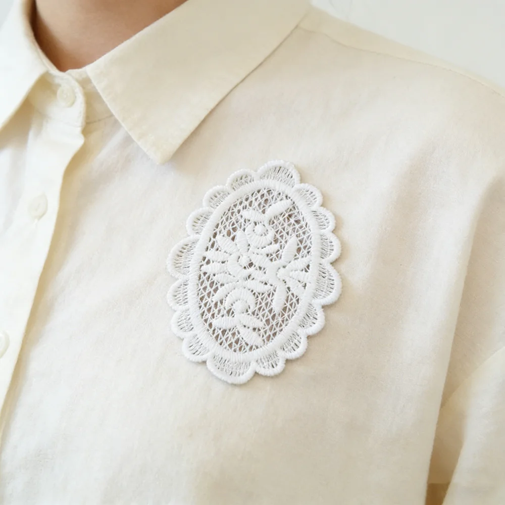 10Pcs/Lot White Cotton Organza Embroidery Fabric Lace Patch Trim Clothes Wedding Dress Diy Applique Scrapbooking NL359