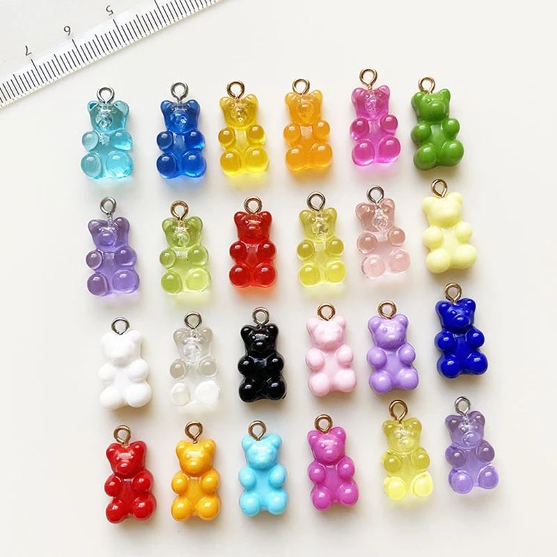 10PCs Colorful Gummy Bear Pendant Charms For Bracelets Necklaces Dangle Earrings DIY Jewelry Making Bulk Resin Charms Pendants