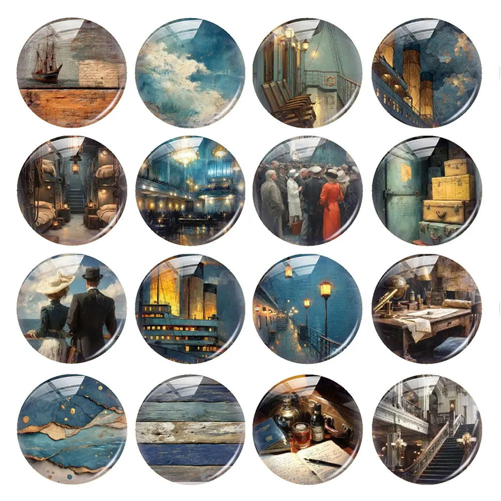 Random Mixed Round/Oval/Square Nautical Ocean Liner Titanic Photo Glass Cabochon Flatback Demo Cameo For Diy Jewelry Making